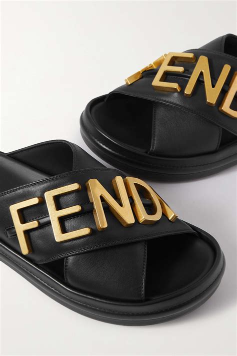 fendi logo-print leather and rubber slides